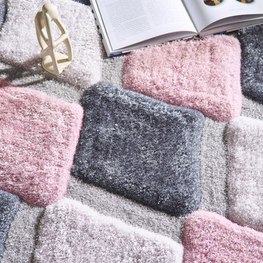 Origins 3D Geo Silky Diamond Blush Pink Hand-Carved Shaggy Geometric Rug