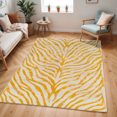 City Animal Print Zebra CIT2302 Yellow Washable Jute Polypropylene Boho Rug