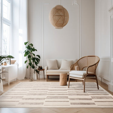 Asiatic London Valley Tile Scandinavian Stripe 3D Pattern Natural Beige Ivory Geometric Striped Rug 160x230 cm