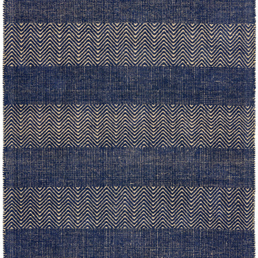 Ives Hand Woven Chenille Flatweave Natural Waves Heringbone Rug in Navy Blue