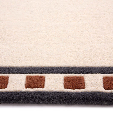 Borderline Hand-Carved Wool Rug with Scalloped Border & Geometric Trim Natural Rug