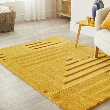Origin Maze Rug Soft Wool High Quality Modern Linear Geometric Rug in Ochre Yellow