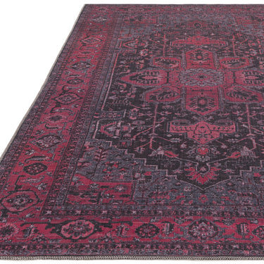 Kaya Alya KY16 Traditional Classic Persian Floral Flatweave Washable Rug in Pink Black