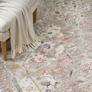 Nourison Antique Fusion ANF02 Fringed Bordered Medallion Ivory Traditional Vintage Abstract Floral Rug