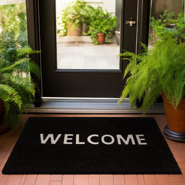 Asiatic London Black Welcome DO02 Use Coir Indoor Outdoor Non-Slip Doormat 45x75 cm
