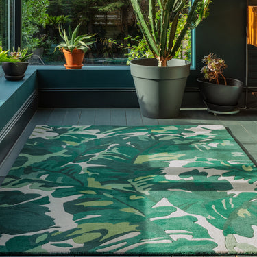 Matrix MAX73 Floral Tropical Palm Green Rug Quality Soft Wool Hand Made Rug