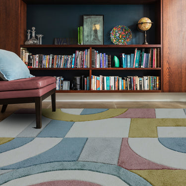 Sketch SK08 Retro Geometric Hand Carved Rug in Multicolours