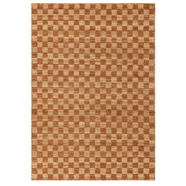 Naturi Hand Woven Jute Rug Reversible Checkerboard Flatweave Rug in Rust Natural