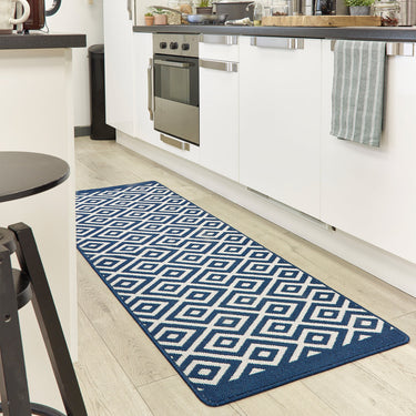 My Stain Resistant Cosy Navy Washable Non-Slip Polypropylene Geometric Doormat