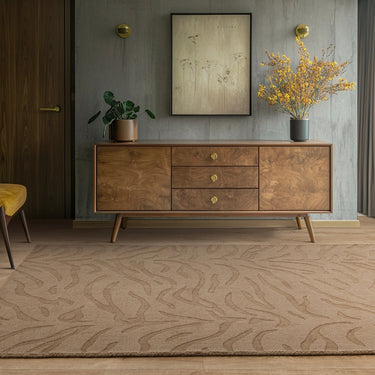 Tigra Wild Safari Animal Pattern Mocha Hand-Woven Hand-Carved Wool Cotton Rug - Medium 120x170 cm (4'x5'6")