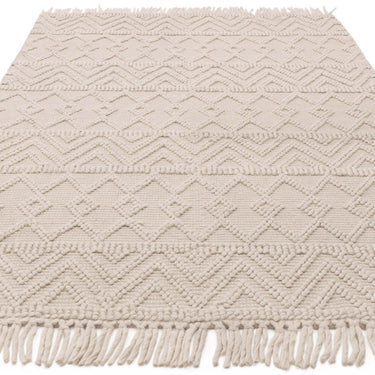 Asra Bohomian Hand Woven Wool Fringed Tribal Ivory Rug