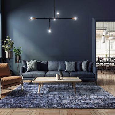 Asiatic London Kuza Navy Blue Polypropylene Abstract Textured Distressed Rug