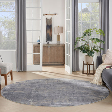 Rustic Textures RUS06 Modern Abstract Circle Round Rug in Grey Beige