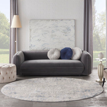 Rustic Textures RUS07 Modern Abstract Circle Round Rug in Ivory Grey Blue