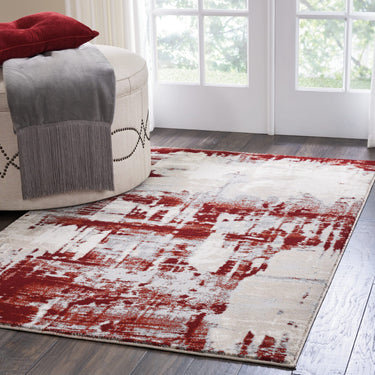 Nourison Maxell MAE14 Ivory Red Cotton Abstract Modern Rug