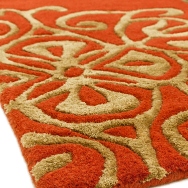Asiatic London Matrix Tanngier Terracotta Orange Moorish Design Tufted Wool Moroccan Traditional Geometric Rug