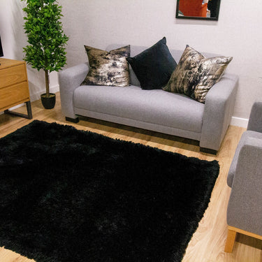 Mayfair Modern Plain High Pile Luxurious Shaggy Rug in Black