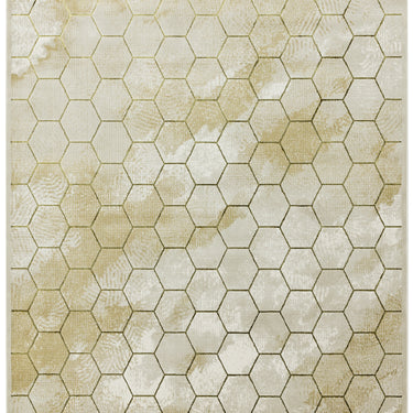 Quantum Honeycomb Print QU05 High Shine Rug in Beige Gold