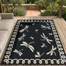 New Terrace Dragonfly Black Polypropylene Boho Bordered Rug - Small 80x150 cm (2'6"x5')