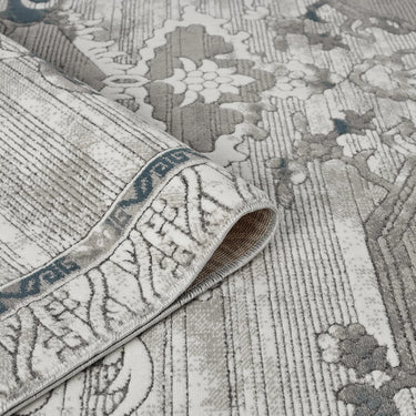 URCO Petra Ajanta Classic Bordered Medallion Grey Blue Polypropylene Traditional Vintage Floral Hallway Runner Rug