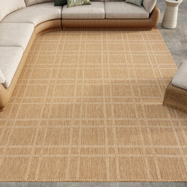 Horizon Grid HOZ04 Pattern Patio Natural Beige Indoor Outdoor Polypropylene Geometric Rug