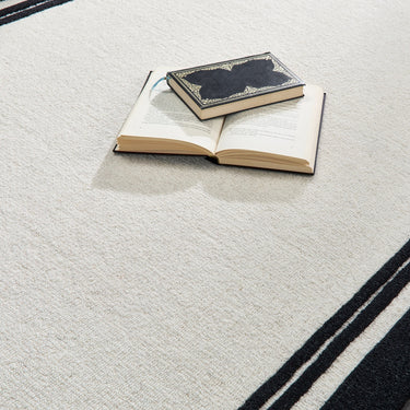 Origins Piper Framed Tufted Monochrome Cream Hand-Loomed Wool Textured Bordered Rug