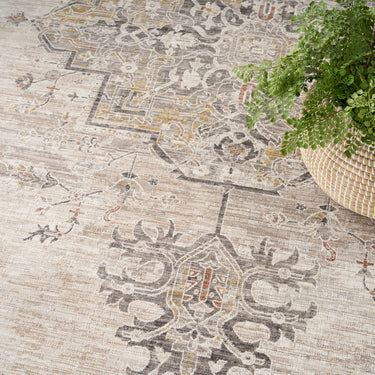 Nourison Antique Fusion ANF01 Fringed Bordered Medallion Ivory Persian Traditional Vintage Abstract Rug