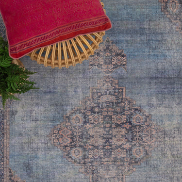 Kaya Dana KY08 Traditional Classic Persian Medallion Flatweave Washable Rug in Blue Red Multi