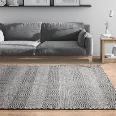 Ives Hand Woven Chenille Flatweave Natural Waves Heringbone Striped Rug in Grey - Large 160x230 cm (5'3"x7'7")