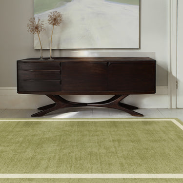 Albi Green Hand Woven Hall Runner Border Classic Plain Pure Wool Rug