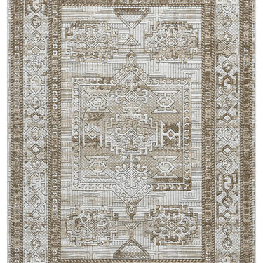 URCO Petra Ellorah Classic Heritage Natural Cream Polypropylene Traditional Textured Bordered Hallway Runner Rug