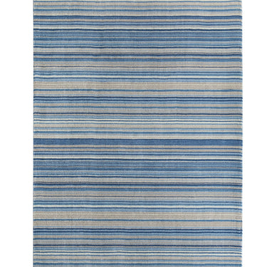Origins Fine Stripes Hand Loom Woven Wool Rug Halway in Blue Beige