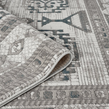 URCO Petra Ellorah Classic Heritage Grey Blue Polypropylene Traditional Textured Bordered Hallway Runner Rug