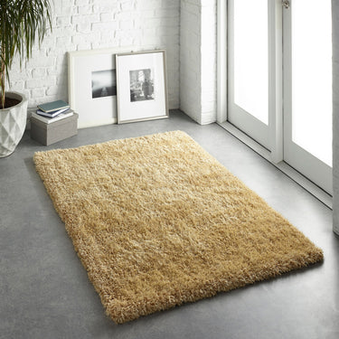 Chicago Shaggy Modern Plain Rug Hallway Runner Circle in Ochre