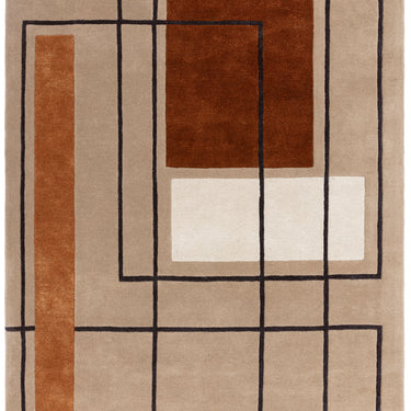Reef Outline Modern Geometric Wool Rug in Blue, Terracotta and Khaki