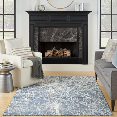 Nourison Exhale EXL02 Sprawling Pattern Navy Blue Ivory Polypropylene Abstract Textured Rug