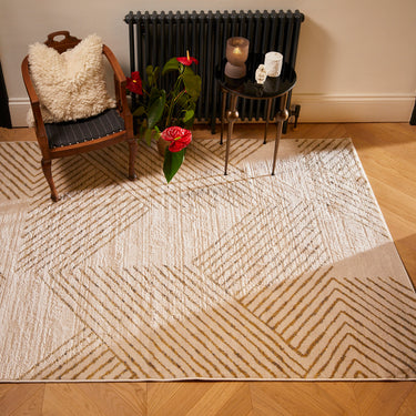 New Origins Delta Modern Abstract Rug in Ivory Gold
