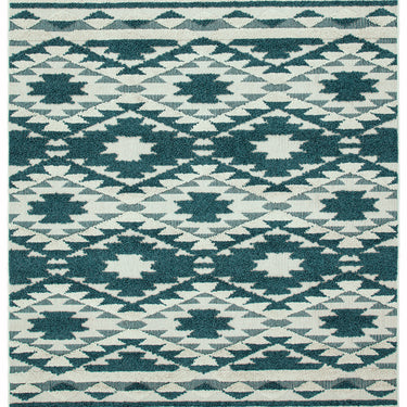 Taza Aztec Scandi 3D Design Fringed Rug Hallway Runner in Green Terracotta Ochre Black