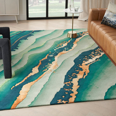 Prismatic Abstract Rug by Nourison Modern Luxury Soft Wool Silky Viscose Hand Tufted PRS30 Rug in Emerald