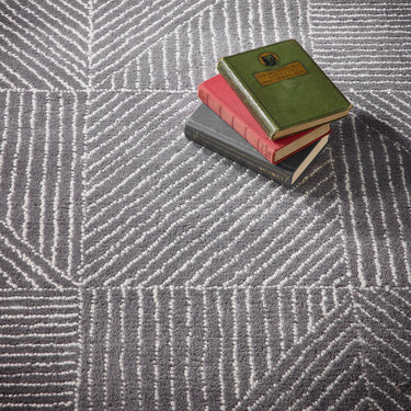 Origins Charcoal Squared Tufted Grey Wool Geometric Textured Striped Rug