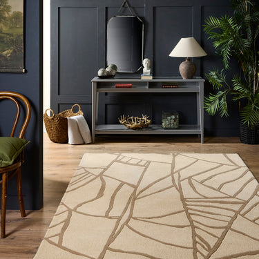 Origins Kintsugi Tufted Japanese-Inspired Art Design Cream Brown Wool Abstract Textured Rug