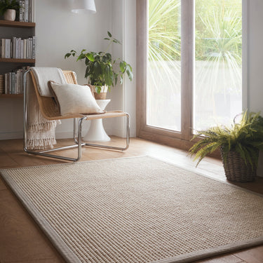 Origins Sisal Boucle Durable Classic Bordered Natural Grey Non-Slip Cotton Traditional Textured Rug