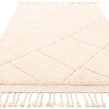 Fes FE01 Shaggy Rug Moroccan Berber Bohomian Soft Touch Carved Tasseled Cream White Kilim Rug