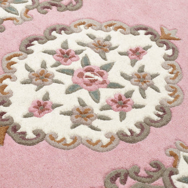 Lotus Premium Aubusson Design Pink Wool Traditional Floral Hallway Runner Rug 67x210 cm