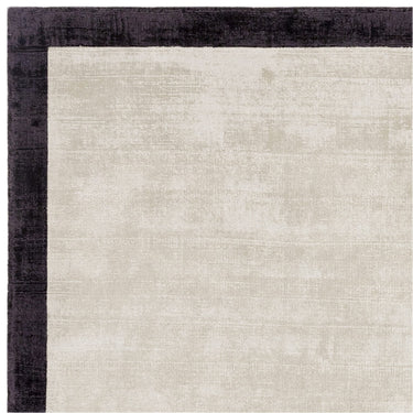 Blade Border Plain Silky Hand Woven Viscose Rug in Putty Cream with Charcoal Border