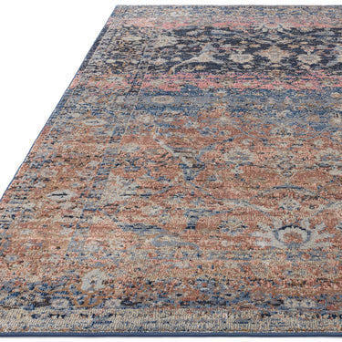 Zola Fasa Vintage Traditional Persian Bordered Rug in Terracotta Pink Blue