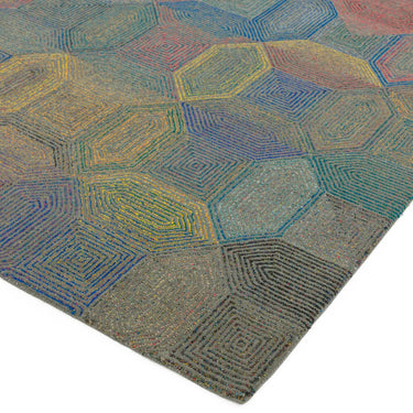Asiatic London Camden Tufted Kaleidescope Grey Multi Coloured Wool Viscose Geometric Textured Rug