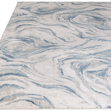 Lavico Swirl Marbled Rug Modern Abstract Silk Shiny Rug by Clarke & Clarke in Mineral Blue