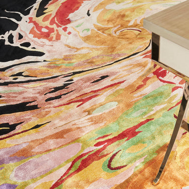 Prismatic PRS21 Hand-Tufted New Zealand Wool and Silk Swirling Pattern Black Multicolour Rug