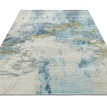 Consept Looms Lux LUX04 Machine Blue Gold Washable Non-Slip Abstract Geometric Rug